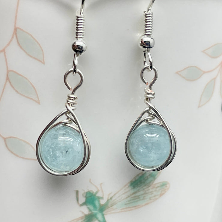 wire wrap aquamarine earrings