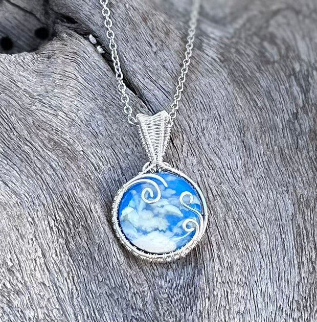 Plume Agate Clouds Wire Wrapped Pendant
